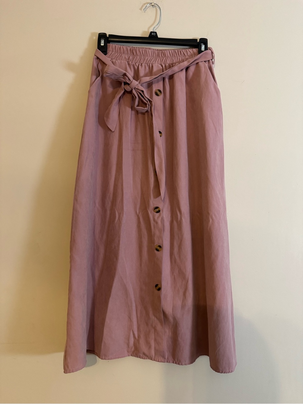 SHEIN Dusty Rose Button-Front Tie-Waist Maxi Skirt